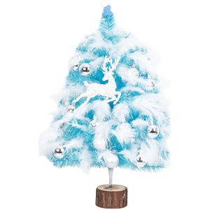 1 Set Blauwe Veer Kerstboom Party Decor Kunstmatige Mini Kerstboom Zonder Batterij