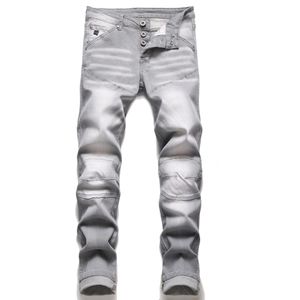 Denim Jeans Stijl Europese En Amerikaanse Mode Stiksels Grijs Regular Fit Casual Stretch Mannen Broek