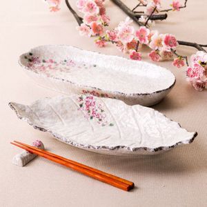12 inch Bloemen Gedrukt Onder Geglazuurde Keramische Gerechten & Platen Porselein Ovale Japan Zakka Stijl Sushi Servies Bestek Porselein