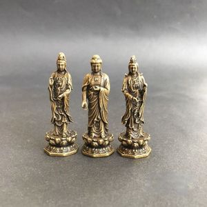 Collectie Chinese Koper Gesneden De Drie Heiligen Van De West Boeddha Standbeeld Guan Yin Sakyamuni Rulai Boeddha Prachtige Standbeeld