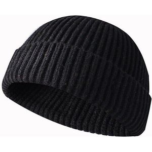 Vrouwen Winter Gebreide Muts Beanie Skullcap Sailor Cap Manchet Brimless Retro Warme Muts Zwart Grijs Roze Rood Geel