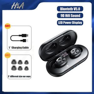 H & Een Tws 5.0 Mini Draadloze Hoofdtelefoon Led Bluetooth Oortelefoon Hifi Sport Waterdichte Headsets Oordopjes Met Microfoon Voor Android