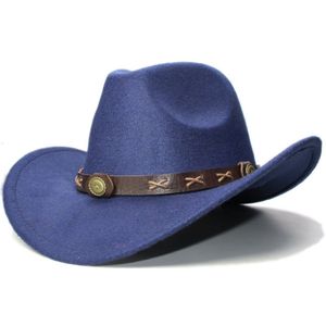 Vintage Kid Kind 100% Wol Brede Rand Cowboy Western Cowgirl Bolhoed Fedora Cap Koffie Lichtmetalen Bead Lederen Band 54 cm/Aanpassen