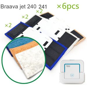 6 stks/partij robot cleaner borstels onderdelen 2 stuks Nat Pad Mop + 2pcsDamp Pad Mop + 2 stuks droog Pad Mop voor iRobot Braava Jet 240 241