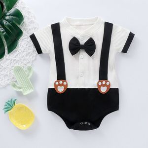 Peuter Baby Boy Gentleman Bodysuits Kleding Outfit Korte Mouw Strik Jumpsuit W/Tie Set