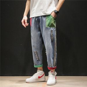 Bqodqo Baggy Herfst Ripped Biker Jeans Voor Mannen Blauwe Denim Streetwear Casual Jogger Mannelijke Hip Hop Grote Maten Rechte Capri broek