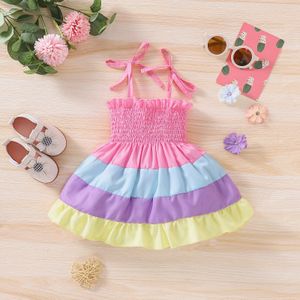 Zomer Baby Meisjes Jurk Jarretel Panel Rainbow Jurk Baby Peuter Mode Prinses Feestjurk