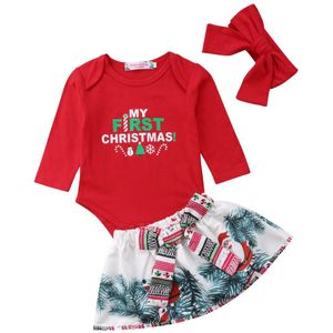 Pasgeboren Baby Meisje Kerstboom Lange Mouw Bodysuit Mooie Mode Tutu Jurk Party Outfit Kostuum 3 Pcs Set