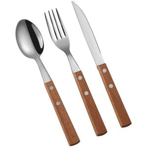 3 Pcs Set, Kleurrijke Rvs Bestek Serving Set, Houten Handvat Eetkamer Bestek Set, cultery Vork En Lepel, Diner Vork