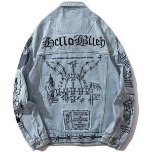 Plegie Hip Hop Brief Borduurwerk Denim Jassen Streetwear Mannen Hipster Casual Punk Rock Blue Jeans Jassen Heren Uitloper Unisex Tops