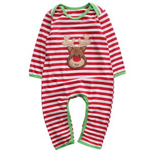 Baby Lente Herfst Kleding Pasgeboren Baby Meisje Jongen Kerst Kleding Herten Gestreepte Romper Lange Mouwen Fuzzy Borduren Outfit