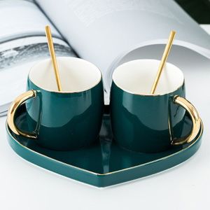 Tiaking Luxe Groen Keramiek Liefhebbers Drinkglazen Met Lepel Home Office Afternoon Tea Koffie Melk Cup Set Drinkware