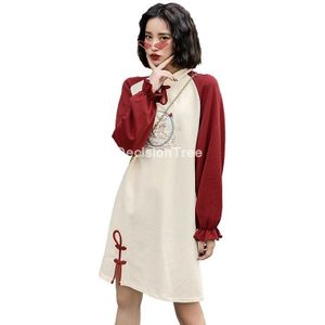 Hoodie Vrouwen Loose Koreaanse Stijl Sweater Streetwear Bloem Printing Sweaters Pullovers Chinese Traditionele Qipao
