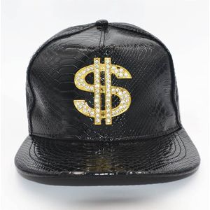 Doitbest Metalen Gouden Dollar Stijl Heren Baseball Cap Hip-Hop Cap Lederen Verstelbare Snapback Hoeden Voor Mannen En vrouwen
