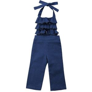 PUDCOCO Peuter Kids Meisjes Denim Bib Broek Open Back Romper Jumpsuit Speelpakje Outfits Kleding