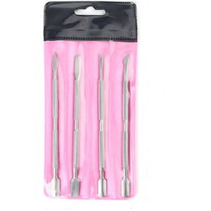 Monika Nail Stalen Push Set Dode Huid Remover Staal Push Vier Stuk Pak Rvs Tweekoppige Nail remover Tool Set