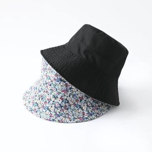 Foux Bucket Women Summer Thin Wear On Both Sides Pure Color Uv Protection Floral Patterns Protect Wind Japanese Style
