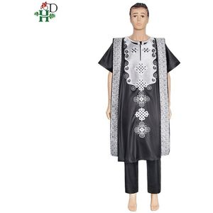 H &amp; D Afrikaanse Agbada Voor Mannen Gewaad Shirt Broek 3 Stuks Set 2022 Afrikaanse Dashiki Borduurwerk Ensemble Homme bruiloft Mode Kledij