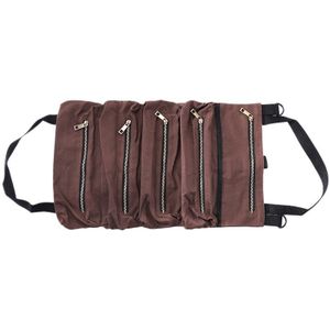 Bruin Multi-Purpose Tool Roll Up Tas Moersleutel Roll Pouch Canvas Tool Auto Ehbo-kit Opknoping Tool Rits carrier Tote