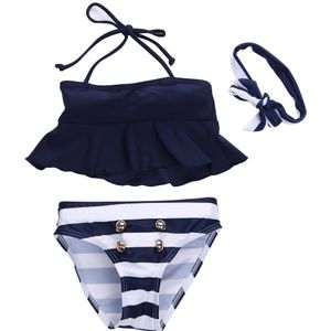 3PCS Kids Baby Girls Swimwear Bikini Suit Striped Swimwear Children Two-Piece Swimsuit Bathing Suit Swimming Clothes