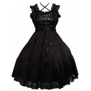 Meisjes Lolita Jurk Gothic Mode Stijl Katoen Zwarte Mouwloze Sling Cospaly Lolita Jurk/Ondersteunende Maatwerk XS-XXL