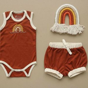 Pasgeboren Baby Baby Meisje Jongen Borduren Rainbow Kleding Mouwloze Tank Top Shorts 2 stuks Zomer Outfit