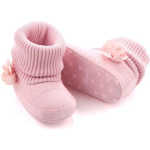 Winter Super Warm Boot Met Roze Bloemen Baby Ankle Snowboots Infant Haak Knit Fleece Baby Schoenen Voor Jongens Meisjes