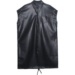[Eam] Vrouwen Loose Fit Zwart Pu Lederen Korte Lange Big Size Vest Revers Mouwloze Mode Tij Voorjaar herfst 1Z632