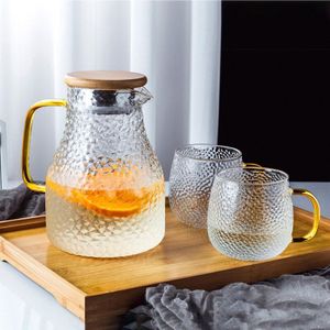 Transparant Glas Water Jug /Koud Water Thee Pot Glas Rvs Flow Deksel Water Karaf Met Handvat Hitte-Proof Theepot Set
