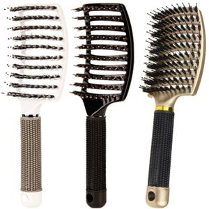 Varkenshaar Borstel-Gebogen En Geventileerde Detangling Hair Brush Voor Vrouwen Lange, Dikke, dunne Krullend Haar Vent Borstel Kit