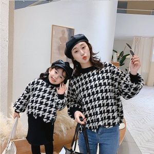 Ouder-kind Meisje Baby Houndstooth Trui Hoge Lam Wol Trui Onregelmatige Zoom