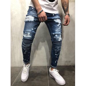 Mannen Zomer Jeans Gebroken Gat Hip-Hop High Street Ripped Holes Jeans Broek Geplooide Streak Plus Size transport Motor B