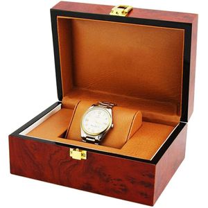 Luxe Single Slot Hout Horloge Bangle Case Box Travel Business Horloge Opslag Vintage Wijn Rood