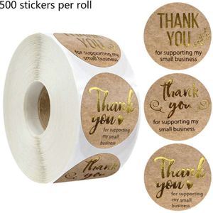500 Stuks Dank U Voor Ondersteunende Mijn Kleine Business Stickers Goud Folie Seal Label
