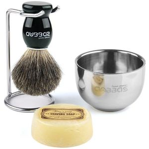 Anbbas Mens Scheren set Fijne Badger Haren Scheren Borstel + Stand + Kom Kop + Zeep