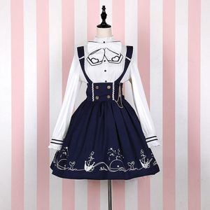 Japanse Kawaii Stijl Hoge Taille Jarretel Jurk Zoete Lolita Navy Sailor Kraag Blouse Shirt Cosplay Uniform Set Party Jurken