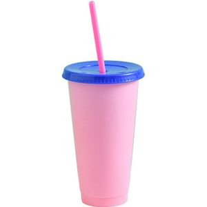 Kleur Veranderende Koud Drankje Kopjes Herbruikbare Temperatuur-Gevoelige Plastic Pp Kleurrijke Koffie Cup Met Deksels En Rietjes 600-710Ml