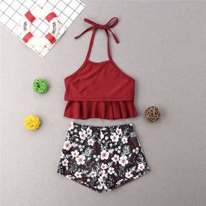 Familie Bijpassende Bloemen Badmode Moeder Dochter Vrouwen Bikini Bathing Badpak Padded Halter Tops Hoge Taille Bloem Shorts 2 Stuks