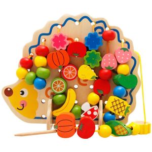 Cartoon Egel Model Fruit Kralen Vroege Onderwijs Intelligentie Ontwikkeling Creatieve Houten Rijgen Ballen Game Kids Toy