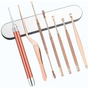 Rose Goud Glanzend Earpick Met Dengshen Oorsmeer Extractor Earpick Set 7 Stuk Persoonlijke Oor Schoonmaken Tool