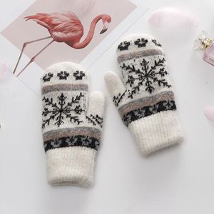 Vrouwen Handschoenen Winter Gebreide Warme Handschoenen Sneeuwvlok Patroon Winddicht Handschoenen Wanten Vrouwelijke Houden Warme Handschoenen Kerst