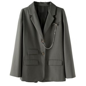 [Eam] Vrouwen Korte Temperament Stitch Blazer Revers Lange Mouwen Loose Fit Jas Mode Tij Lente Herfst 1DB313