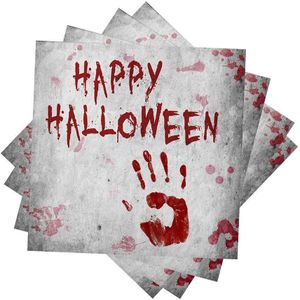 57Pcs Halloween Wegwerp Servies Set Bloody Handprint Thema Papier Cups Tafelkleed Papier Plaat Pull Vlag Decoratie Benodigdheden