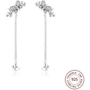 Ckk Echt 925 Sterling Zilveren Bedazzling Vlinders Oorbellen Voor Vrouwen Bruiloft Engagement Oorbellen Sieraden Bijoux