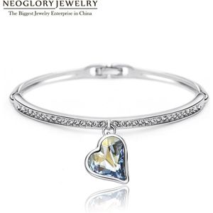 Neoglory Charm Hart Armbanden Voor Vrouwen Oostenrijkse Crystal Rhinestone Hand Vrouwelijke Sieraden Blauw JS4 He1