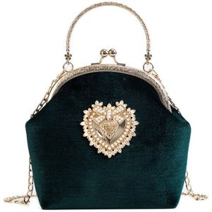 Wholesal Woman Hand Bag Messenger Bags Gold Velvet Shell Small Square Bag Metal Heart Iron Clip Mouth Slant Span Women Bag