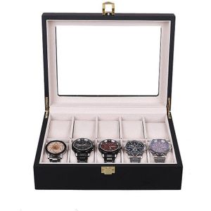 Top Luxe Houten Horloge Doos Zwart Mannen Vrouwen Glas Hout Organizer Horloges Houder Dozen 3 6 10 Grids Pu Leer horloge Organisatoren