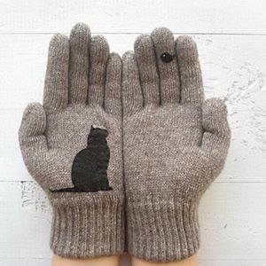 Winter Kasjmier Handschoenen Kat Vogel Cartoon Partern Afdrukken Patchwork Wollen Warme Wanten Volledige Vinger Voor Vrouwen Mannen Unisex