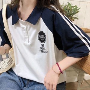 Harajuku Meisjes College Korte Mouw Koreaanse Tops Vrouwen Polo Shirt Vintage Grote Maat Losse Vrouwelijke Tops Japanse Kleding