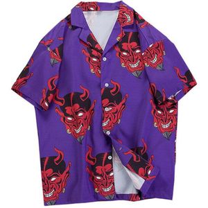 Harajuku Duivel Hoofd Shirs Zomer Strand Overhemd Hawaii Dunne Hip Hop Streetwear Heren Hawaiian Korte Mouw Roze Tees HH139